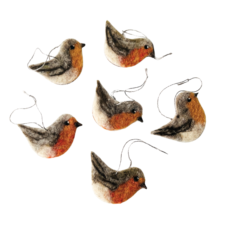 Vörösbegy tűnemezelt karácsonyfadísz, függődísz