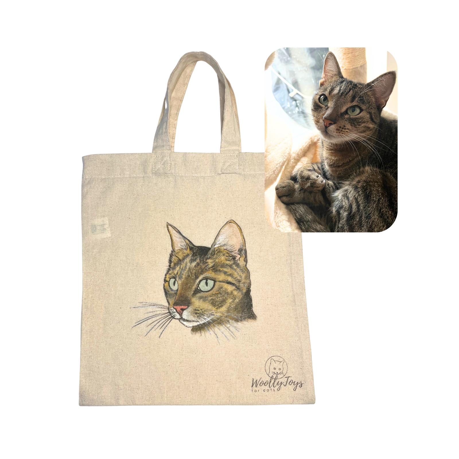 Egyedi kézzel festett cicaportré vászontáska