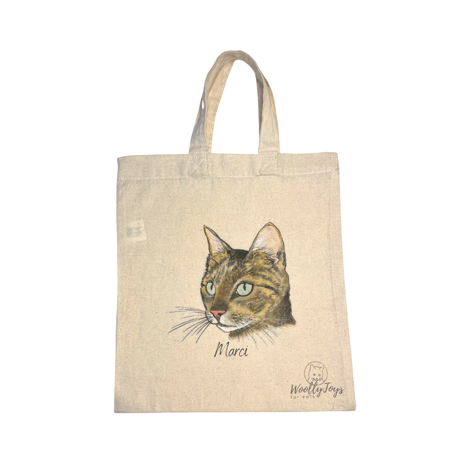 Egyedi kézzel festett cicaportré vászontáska